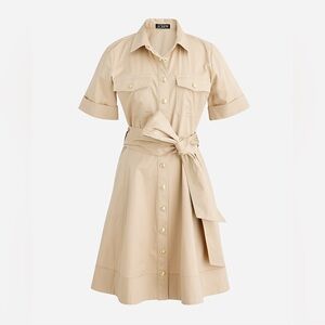 J. Crew Beige Button-Front Shirt Dress with Tie Waist